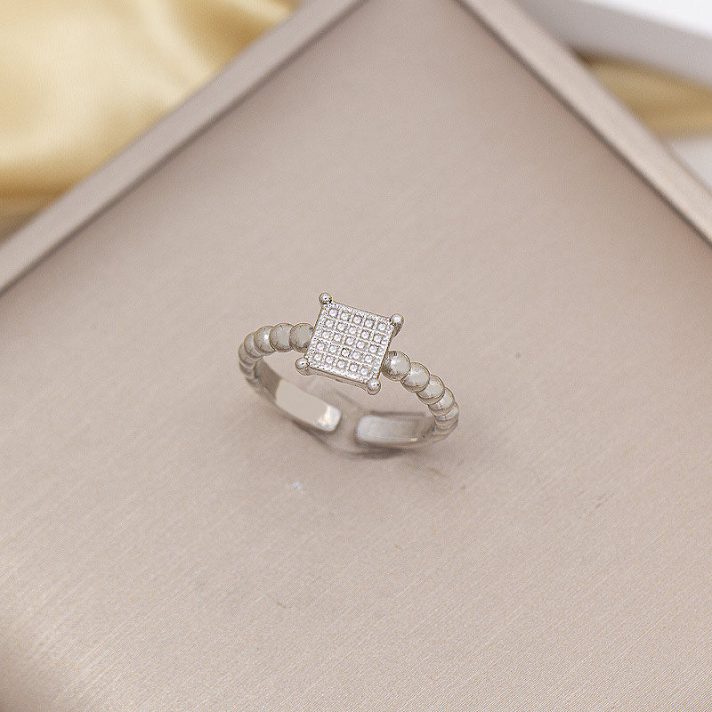 foreign trade popular zircon inlaid square ring with eight-character opening adjustment 18k gold electroplated high-end finger