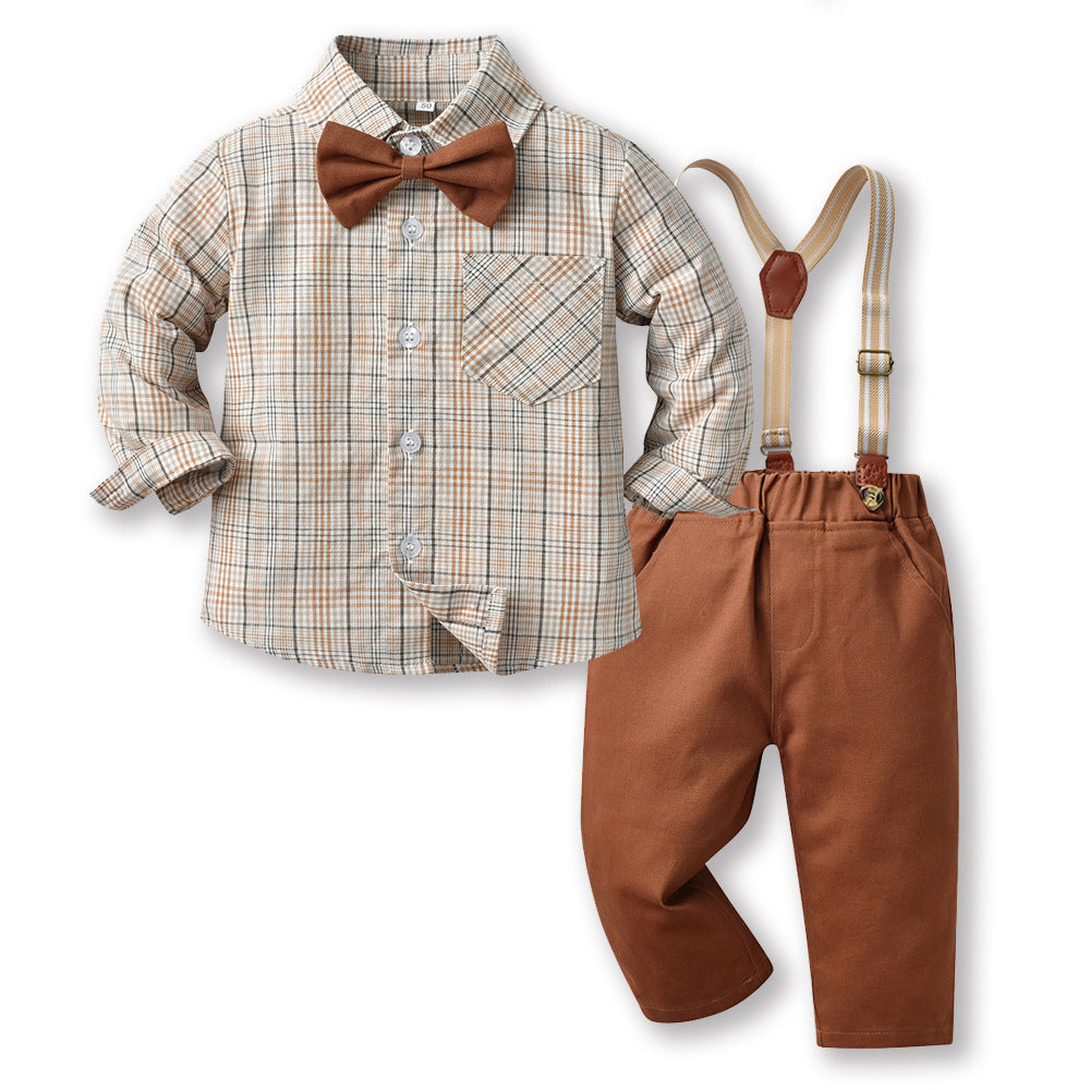 Boys' spring/autumn stylish outfit set - korean style handsome plaid long-sleeve shirt for kids - new arrival, dropshipping available