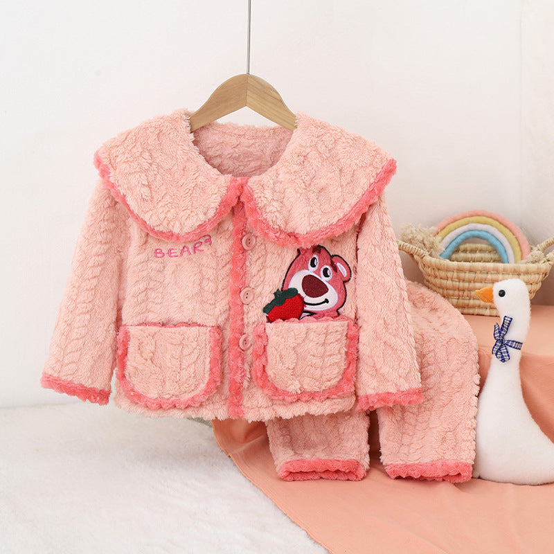 Girls' flannel pajamas - autumn/winter  collection: coral fleece winter warm kids' loungewear (fleece-lined)