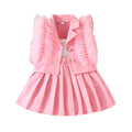 summer new girls' solid color feather beaded vest and pleated skirt set - sweet and playful three-piece outfit