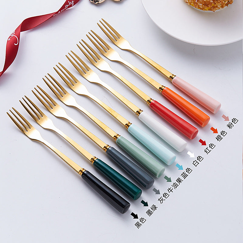 Nordic fruit fork spoon mooncake knife and fork creative new year stainless steel fruit pick coffee spoon ceramic storage jar suit