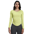 Women's v-neck stretch slim-fit yoga top for autumn - includes bra pads, long sleeve fitness t-shirt d25175
