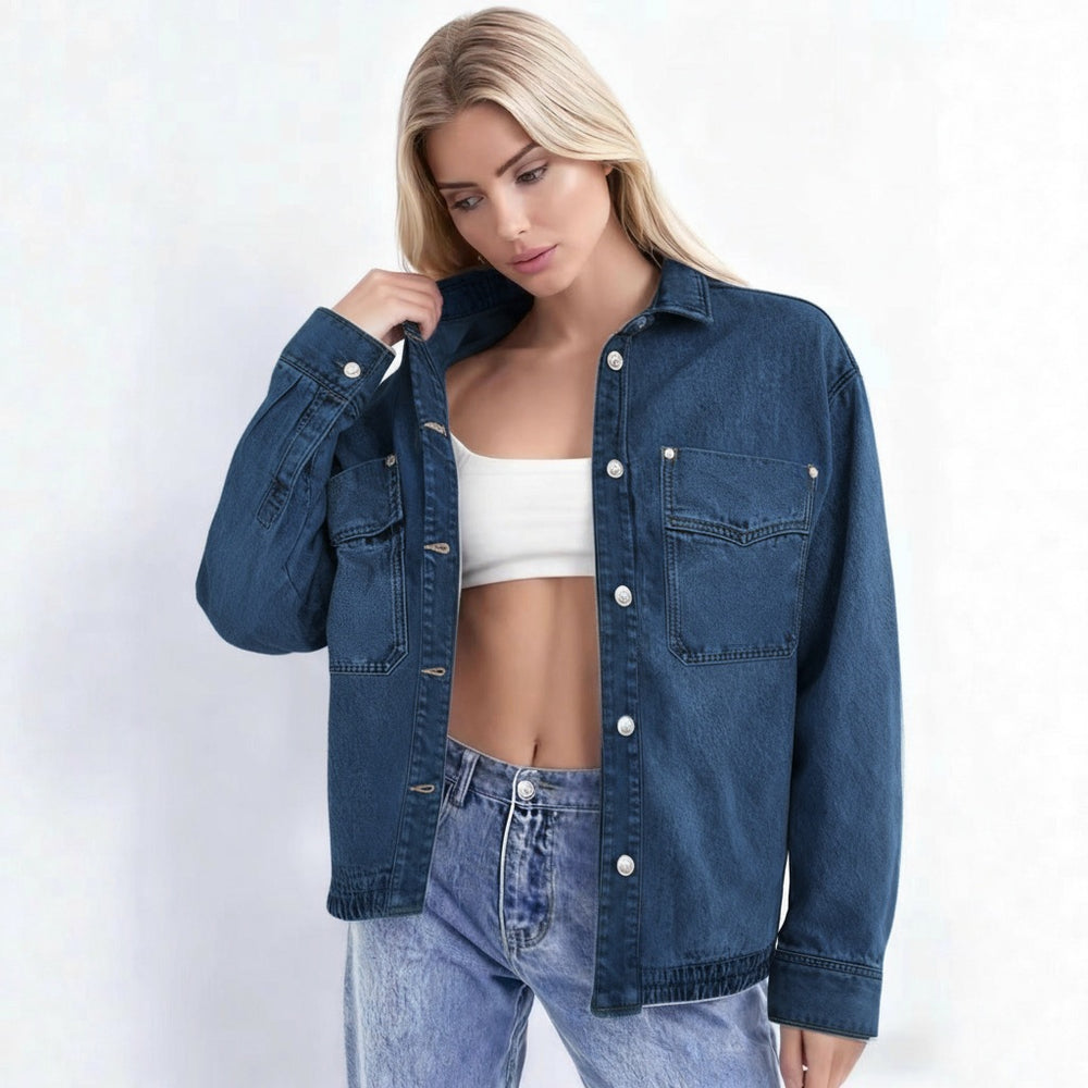 Fashion cross-border foreign trade  new style washed retro loosecasual early autumn new style slit denim shirt