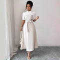 new european and american cross-border fashion: french chic white fitted waist dress