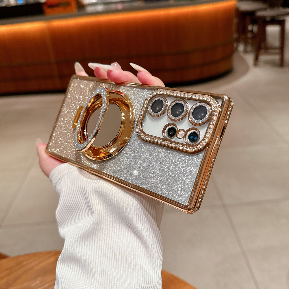 Suitable for samsung s26ultra electroplated rhinestone mobile phone case s24 mirror holder s23 glitter s25 all-inclusive anti-fall