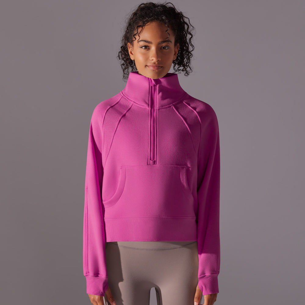 New solid color autumn/winter sweatshirt - loose fit, fleece-lined, warm yoga casual jacket, outdoor sports loose long sleeve top
