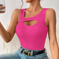 european and american women's clothing  new slim-fit sexy knitted solid color cutout tank top t-shirt - versatile and chic top
