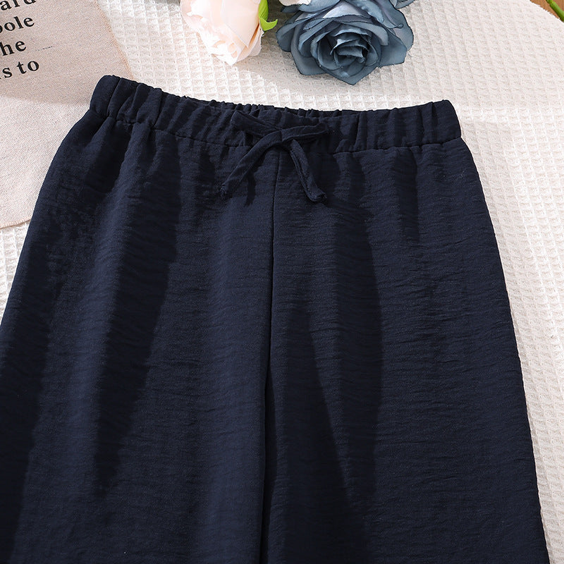 Girls' outfit: cross-border children's clothing,  spring/summer new collection, elegant lace trim patchwork tank top and wide-leg pants two-piece set