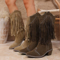 new pointed-toe rivet mid-heel v-cut knight boots - autumn retro cross-border chunky heel plus size high boots for women