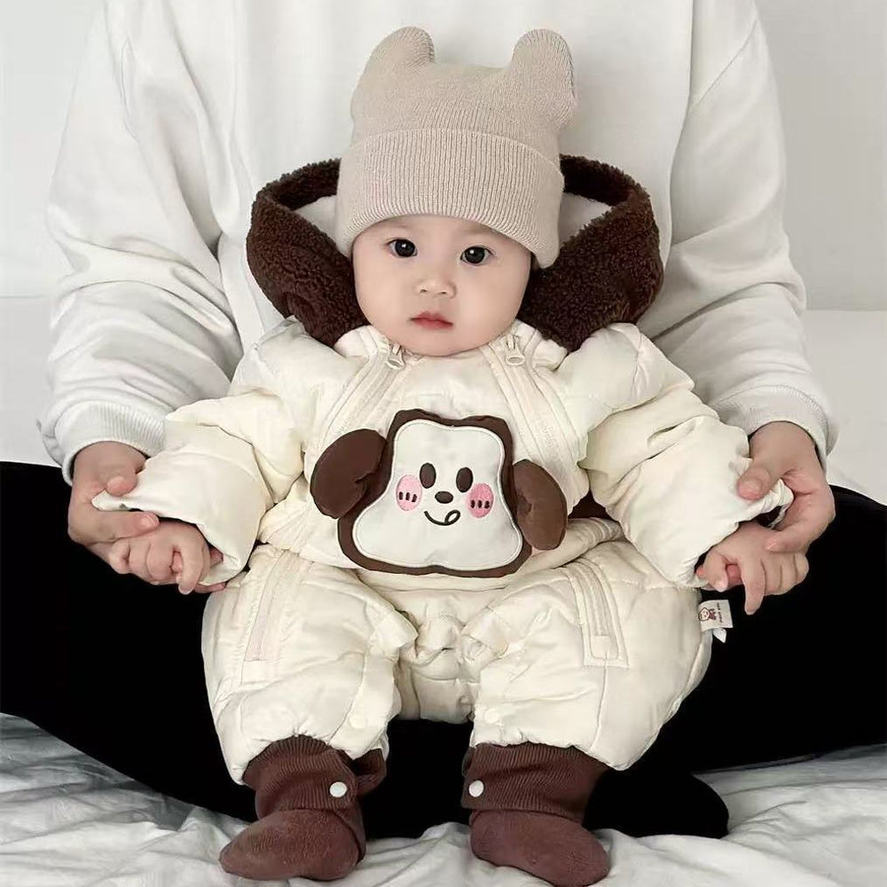Korean style baby romper - winter fleece lined, extra thick, warm, cute cartoon design for boys and girls