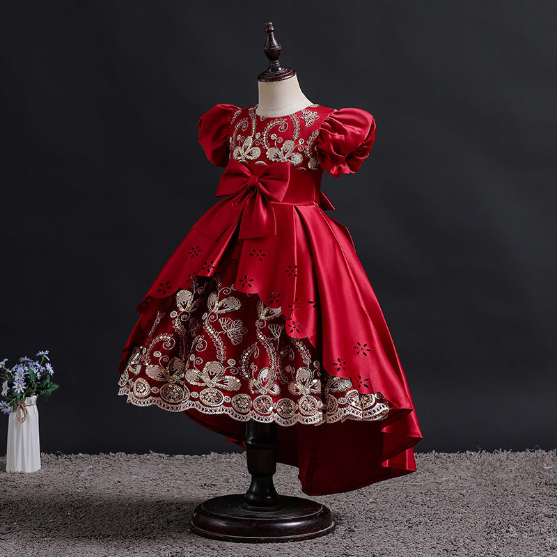 Amazon children's clothing kids' formal dress embroidered sequin princess dress girls' stylish birthday party puff sleeve dress