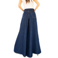 Fashionjeans women's retro dark blue split topstitch wide-leg pants high waist drapedloosemop pants