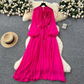 Frenchclassyelegancedress women's heavy industry beading stereo flower strap waist draped large swing pleated long skirt