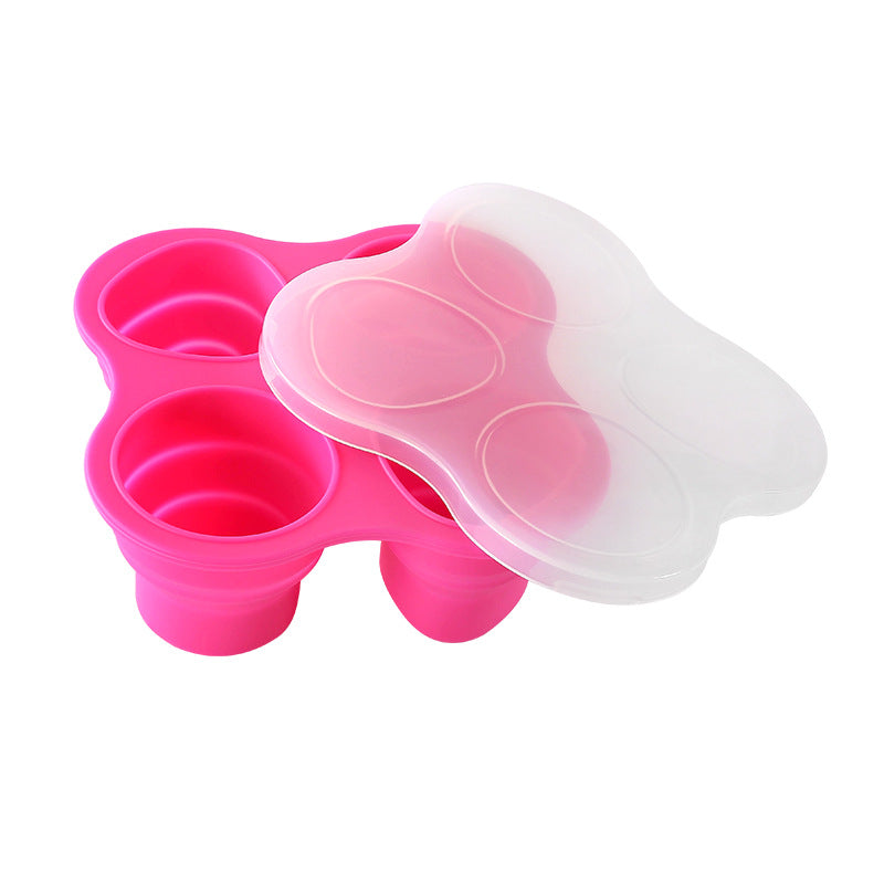 Silicone ice cube mold 4-cavity with folding lid, diy ice cream mold for home use, kids' silicone food supplement container