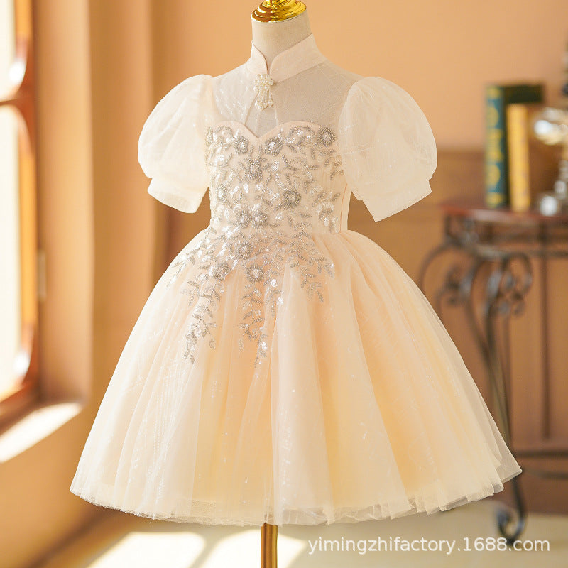 spot hot-selling girl's dress, piano performance, catwalk, children's flower girl princess dress, short style, wholesale