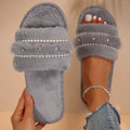 temu shein one-word plush big hit european and american fur rhinestone cotton slippers women's fur cotton slippers women