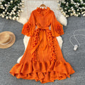 Miya european and american style dress - women's spring collection - high-end, 3d floral design, tie-waist, ruffle hem, pleated maxi dress