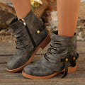 exportplus size women's cross-border high-heeled round toe belt buckle side zipper thick heel casual short boots plus size women's shoes
