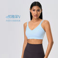Naked feeling beautiful back breathable sports intimates women's bubble wrap anti-sagging deep v semi-fixed cup yoga bra d25053