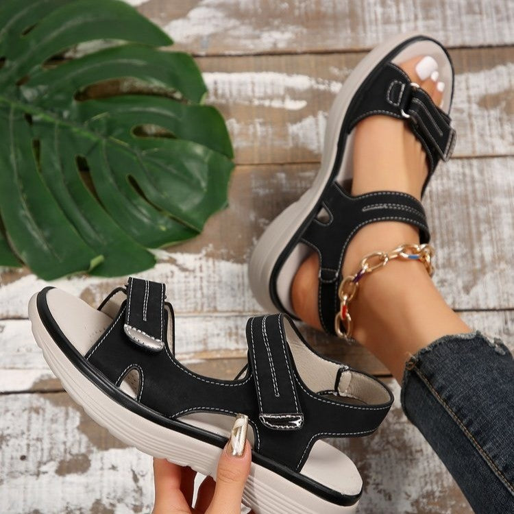 new summer women's summer sandals for export, plus size chunky sole casual sandals, ankle strap velcro sandals, women's shoes