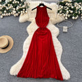 European and american pure desire style sleeveless dress women's summer sexy backless waist slimming look hot girl chic large swing long skirt