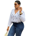 European and american women's clothing  autumn new sweet and fresh printed turn-down collar short long-sleeved women's shirt top