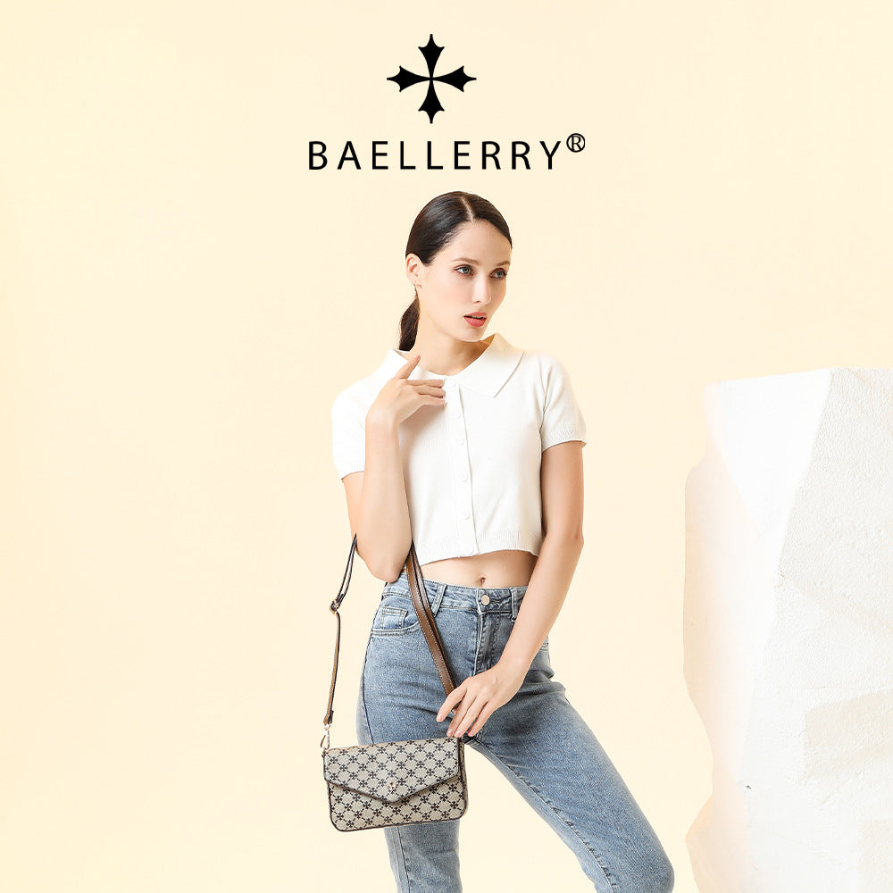 baellerry2023 new women's messenger bag European and American retro printing suction buckle shoulder bag versatile small square bag