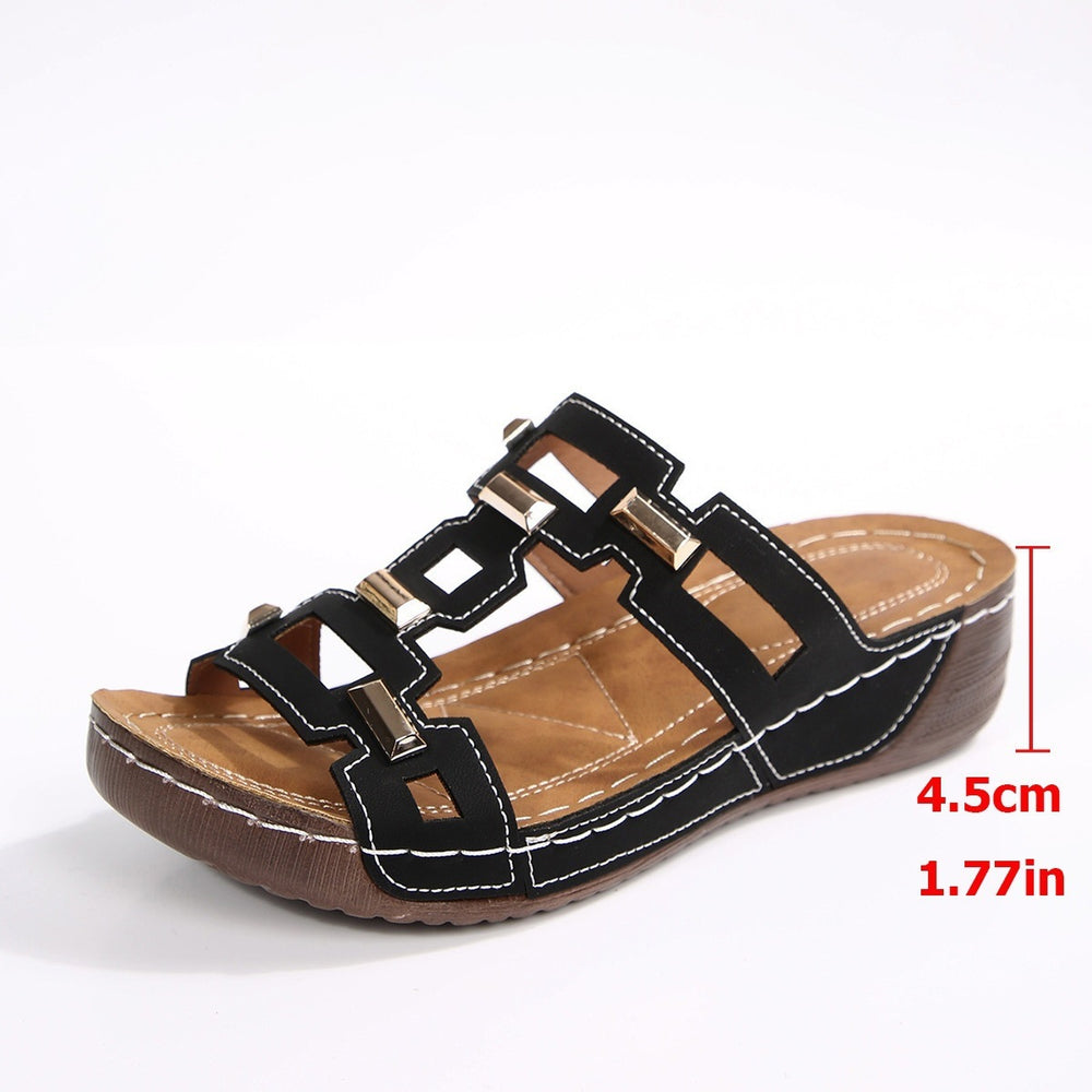 metal buckle wedge heel slippers  summernew arrivalplatform shoesplus sizethick sole one-line sandals women's wholesale