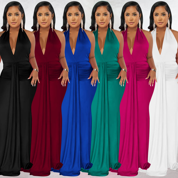 X5953 special offer, no return or exchange, careful shot, European and American fashion women's clothing v-neck backless ribbon pleated dress
