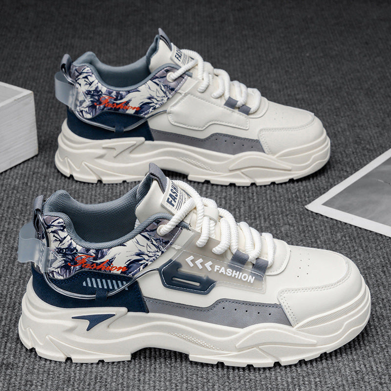 Men's 2025 spring new leather breathable casual sneakers, youth thick-soled height-increasing anti-slip work shoes