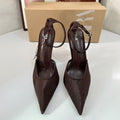Za's 2025 new women's low-heel elegant court shoes, closed-toe pumps with ankle strap, mesh brown