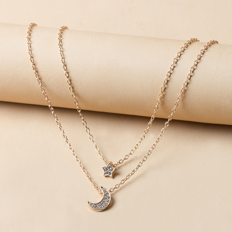Star necklace wholesale fashion cross-border casual jewelry niche style full diamond multi-layer alloy moon jewelry women's sweater chain