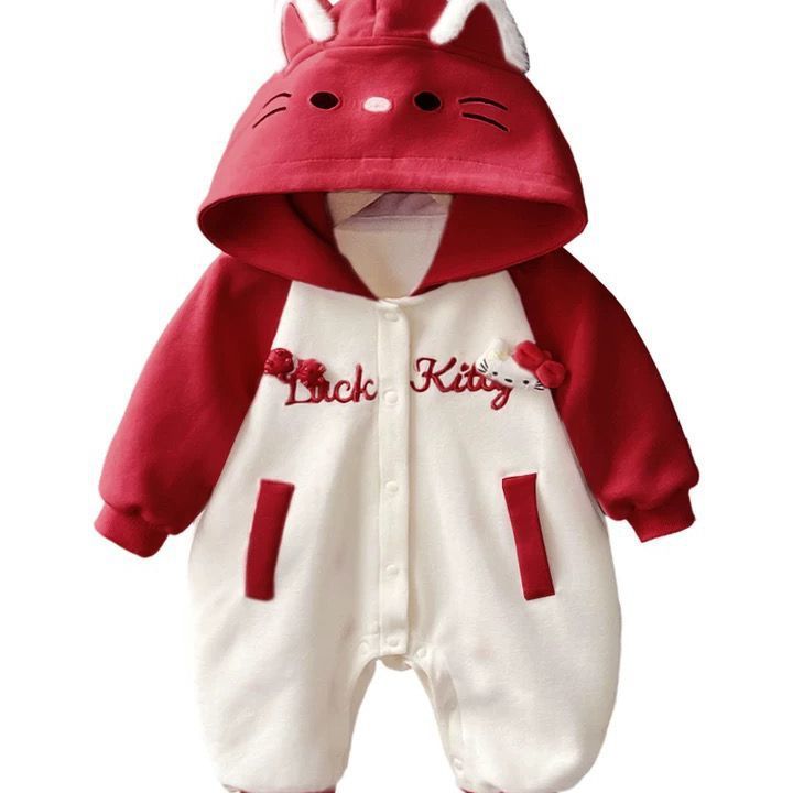 Autumnew arrival baby stylecute baby clothes autumautumn clothes one-piece hooded outing clothes super cute crawling clothes
