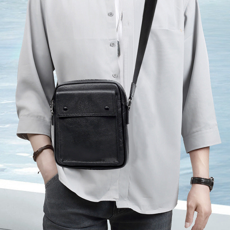 New men's bag fashionable horizontal leather men's shoulder bag casual mailman simple first layer cowhide messenger bag