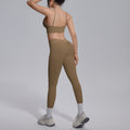 seamless pure color high waist beautiful back tight breathable high elastic yoga suit sports running fitness two-piece set