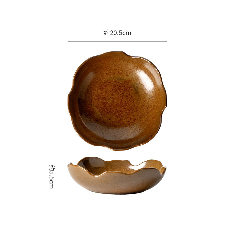 Japanese retro ceramic bowl for home stoneware stylish fruit salad dessert bowl good-looking kiln creative tableware