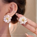 Spring break style white floral earrings - unique dopamine studs, niche design, versatile earrings