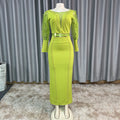 fashion knitting heavy industry hot diamond beading puff sleeves long sleevesilm pencil skirt dress long skirt african women