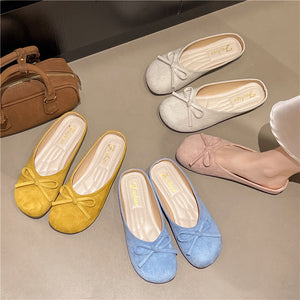 French bow-tie mules - women's summer outdoor wear,  new collection, soft & elegant fairy style, perfect with skirts, mary jane flats