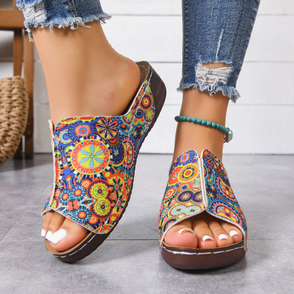 plus size patterned wedge sandals women's shoes summernew arrivalexport one-piece strap fish mouth slippers in stock wholesale