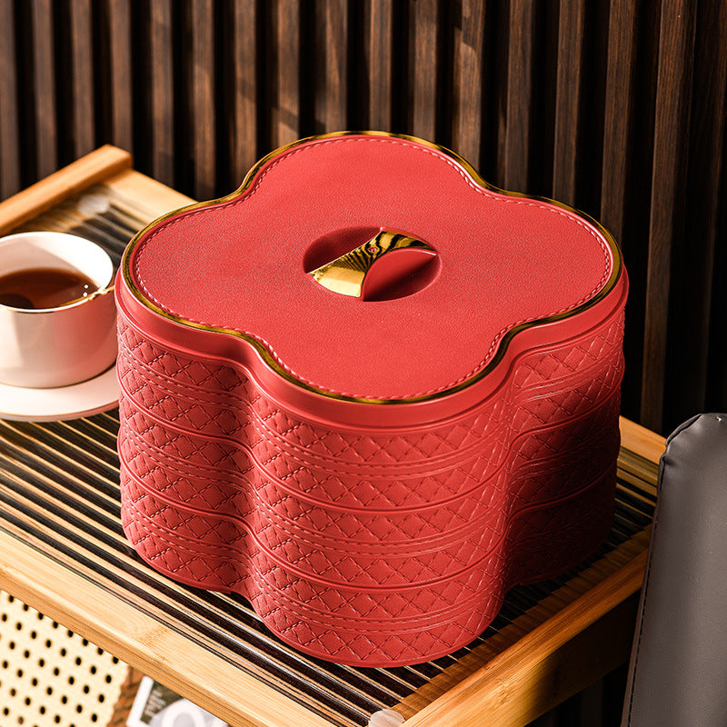 New arrivalaccessible luxury imitation leather fruit plate for homemulti-layered dried fruit box with compartments and lid nut candy box living room snack plate