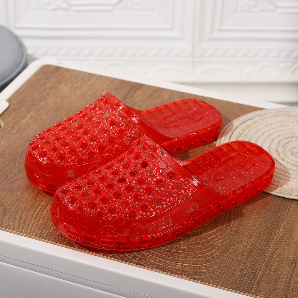 2024 summer new women's closed-toe transparent jelly flat sandals - bathroom non-slip indoor slippers, outdoor beach shoes