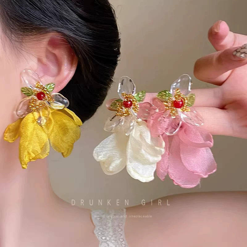 Vacation-ready, ethereal yellow floral earrings for women - new 2026 collection. perfect for beach getaways, these unique and bold statement earrings are sure to turn heads