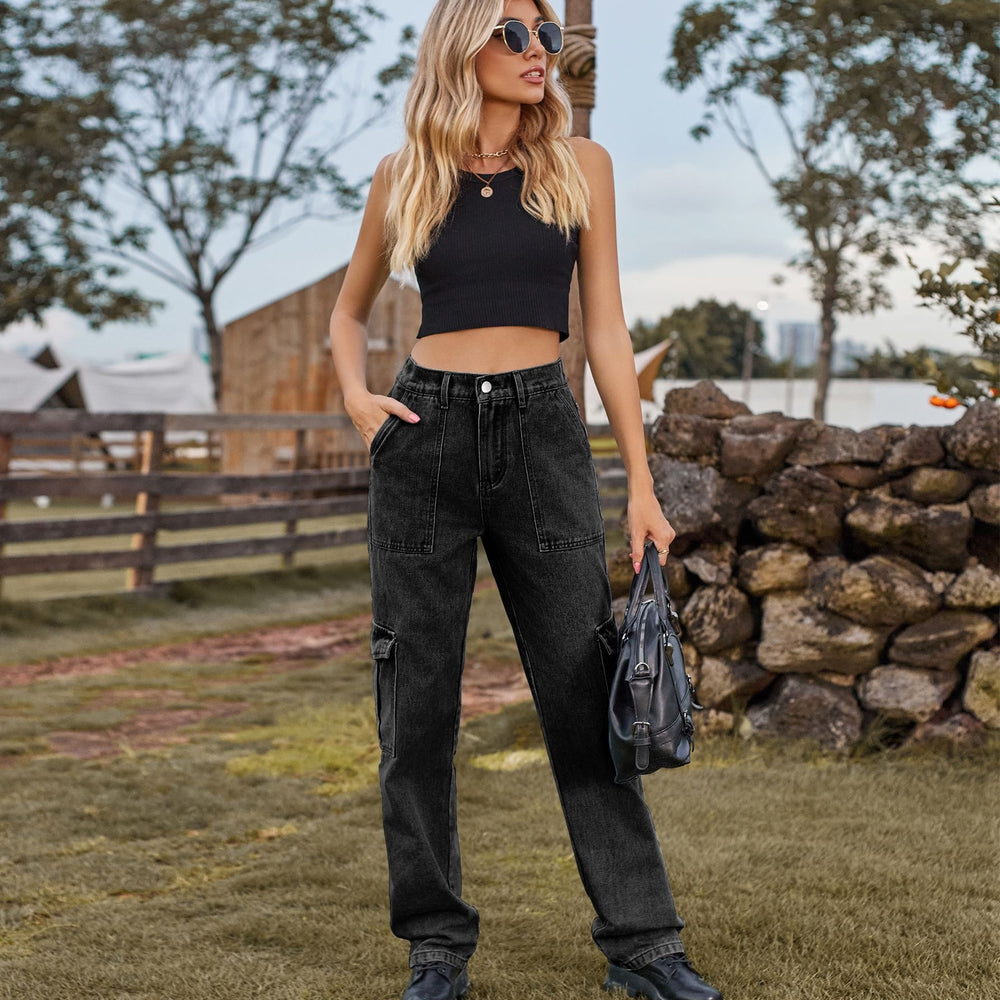 American retro european and american cross-border  new washed semi-elastic design stylish denim workwear casual pants for women