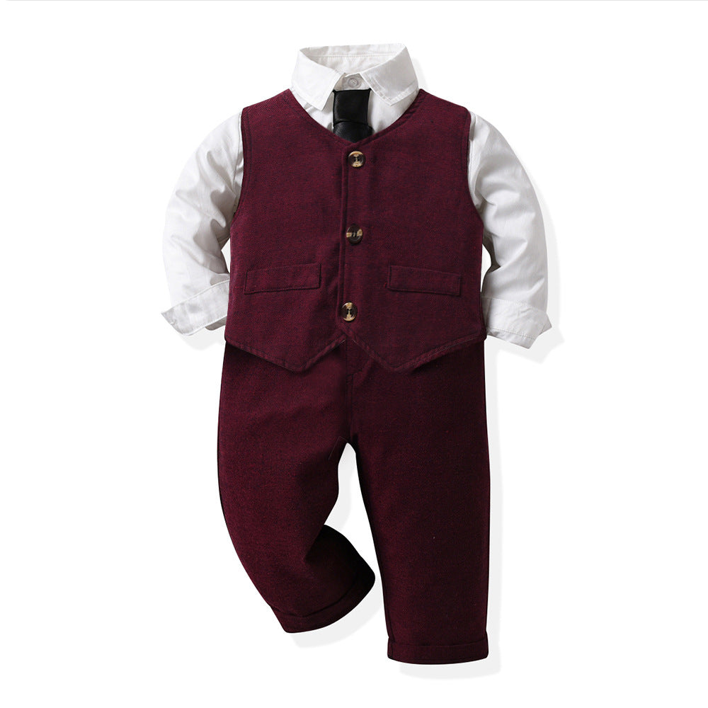 Kids suit suit handsome boy flower boy vest dress male baby first birthday birthday medium large child suit fall and winter