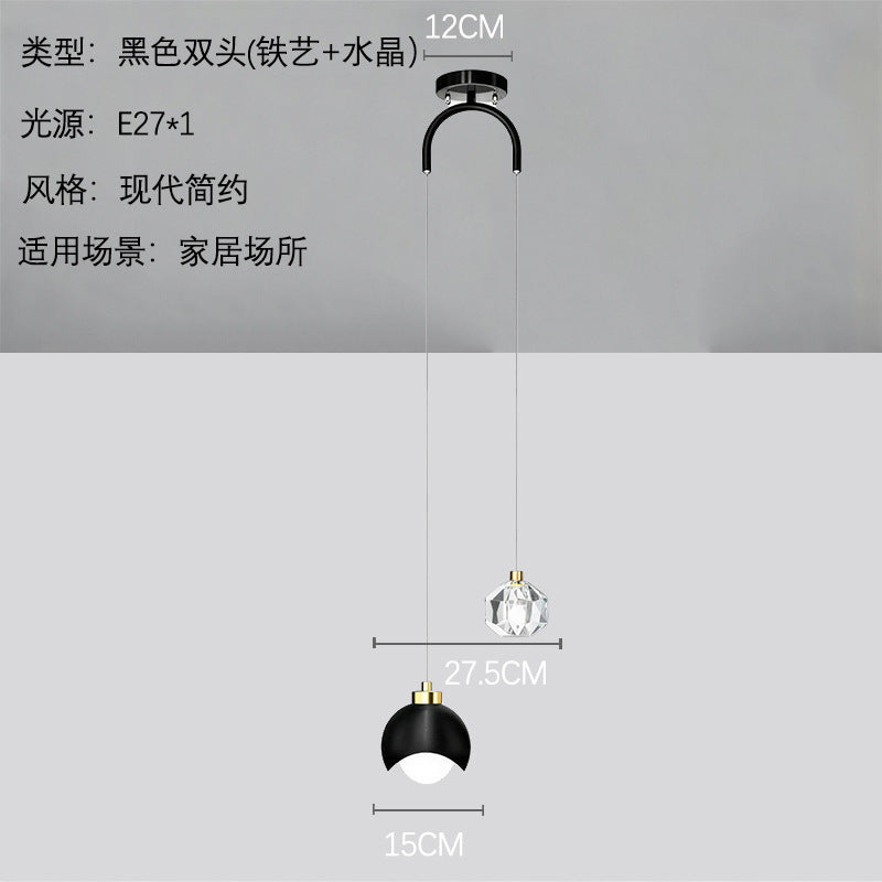 Modern minimalist black and gold half-round crystal pendant light - italian style bedside, bar, dining room, and hotel lighting fixture