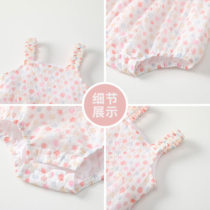 Newborn baby summer outfit: floral print romper, lightweight princess style tank top for infants and toddlers