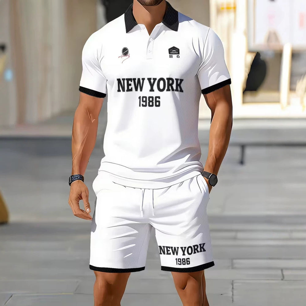hot-selling men's polo shirt set, new summer two-piece casual short-sleeve and shorts set, dropshipping available