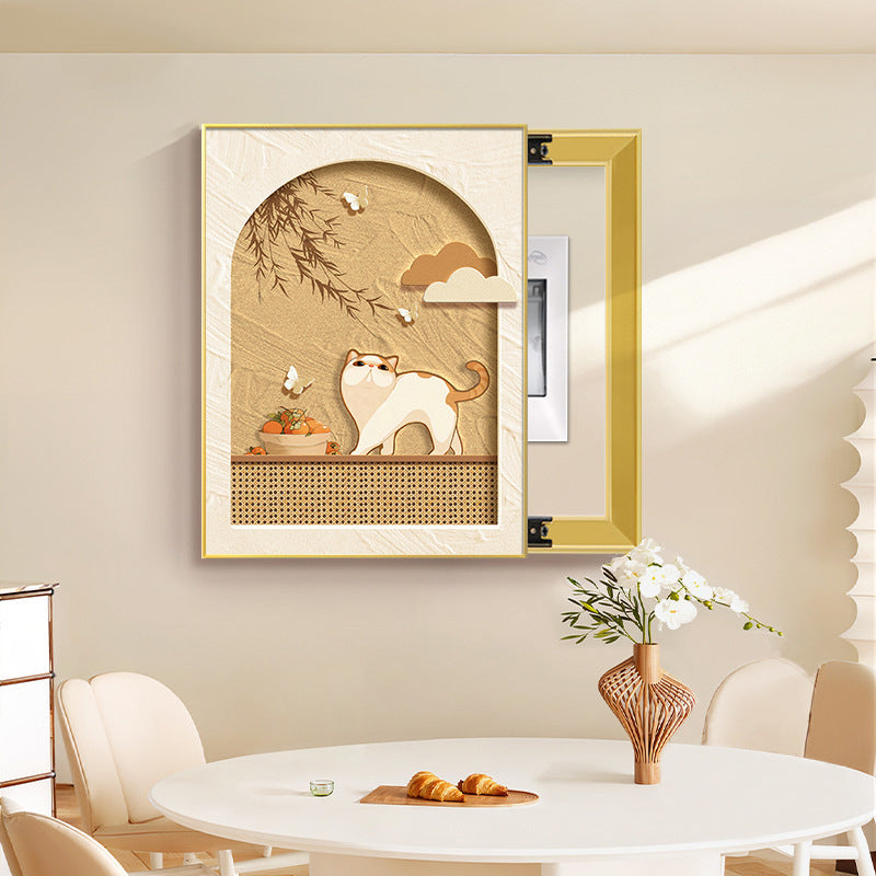 Healing Meter Box Decorative Painting Cream Wind Kitten Switch Box Switch Box Push-Pull Vertical Block Wall Painting