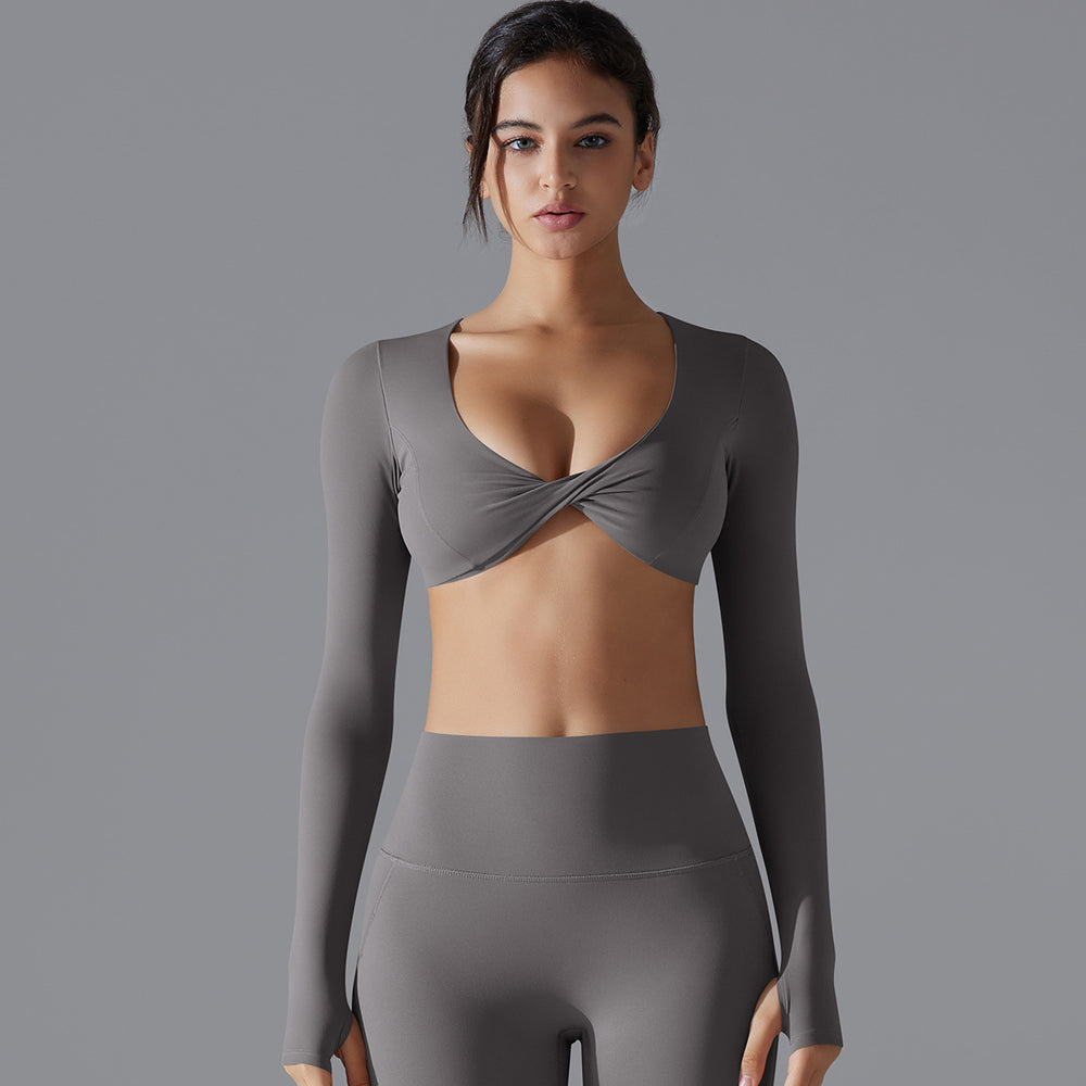 European and american sexy push-up long sleeve yoga top - barely there feel, quick-dry, compression sports t-shirt - casual running & fitness top for women